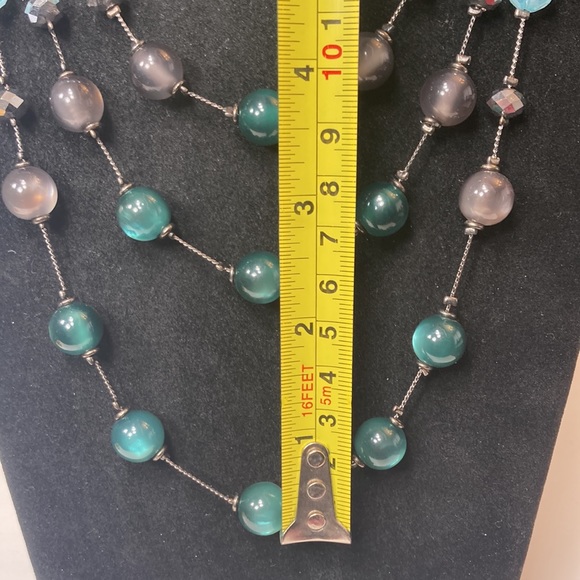 20" 3 Strand Blue Green Smokey Black Tiered Necklace - Picture 7 of 12